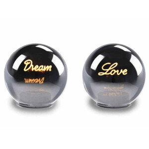 Set 2 sfere decorative sticla gri cu led Love Dream Ø 12 cm x 10,5 H 