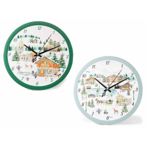 Set 2 ceasuri Craciun masa, perete ceramica multicolora Ø 25 cm