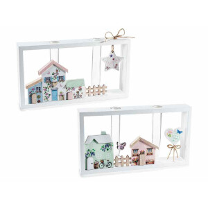 Set 2 decoratiuni Casute lemn multicolor cm 25 x 4 x 13,5 H
