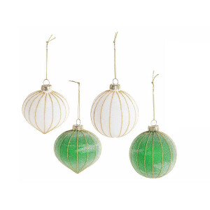 Set 12 globuri brad Craciun sticla alba verde Ø 8 cm