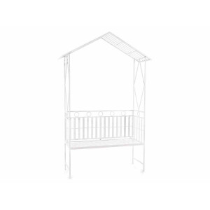 Banca gradina cu pergola fier alb 140x47x215 cm