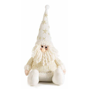 Figurina Mos Craciun din textil alb auriu cm 19 x 15 x 39 H