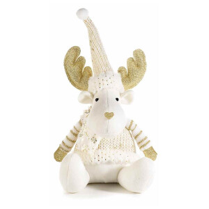 Figurina Ren din textil alb auriu 19x15x43 cm