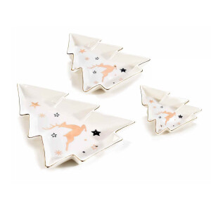 Set 3 platouri Craciun ceramica multicolora 19.5x22.5 cm, 14.5x16 cm, 10.5x12.5 cm