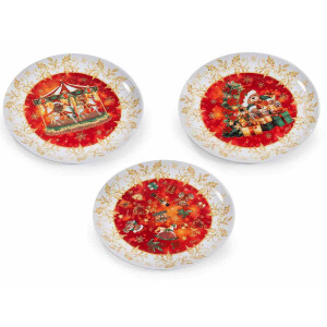 Set 3 platouri Craciun portelan multicolor Ø 20,5 cm