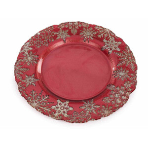 Set 2 platouri Craciun sticla rosie aurie Ø 33 cm
