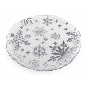 Platou Craciun sticla transparenta argintie Ø 32.5 cm