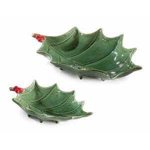 Set 2 platouri ceramica verde rosie 17x28.5x6 cm, 13x19.5x5 cm