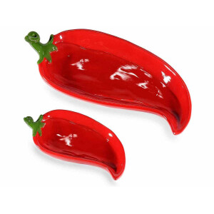 Set 2 platouri ceramica rosie verde Chili 27.5x12.5x6.5 cm, 17x8.5x4.5 cm