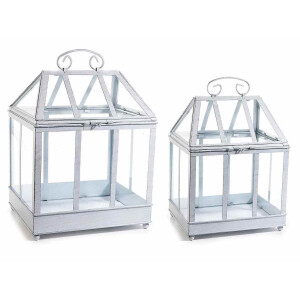 Set 2 mini sere metal alb 30x25.5x43 cm, 24.5x20.5x36.5 cm