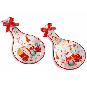 Set 2 suporturi linguri Craciun ceramica multicolora 12x24 cm