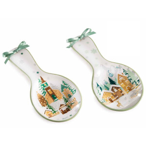 Set 2 suporturi linguri Craciun ceramica multicolora 11.5x24.5 cm