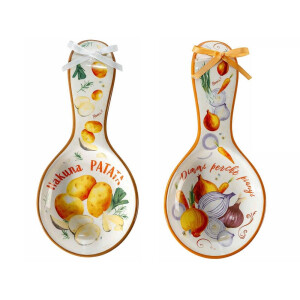 Set 2 suporturi linguri ceramica multicolora Legume cm 11,5 x 24,5 H