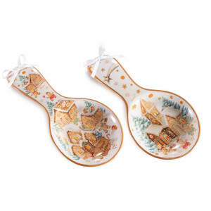 Set 2 suporturi linguri Craciun ceramica multicolora cm 11,5 x 24,5 H