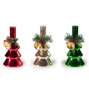 Set 3 sfesnice Craciun sticla multicolora 8.5x16.5 cm
