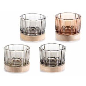 Set 4 candele sticla lemn 9x7.5 cm