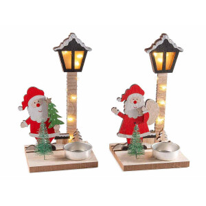 Set 2 decoratiuni cu led Craciun lemn multicolor 10.5x9x18.5 cm