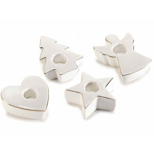 Set 8 suporturi lumanari portelan alb auriu cm 6,5 x 8,5 x 3 H