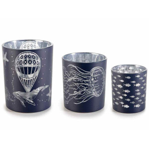 Set 3 candele sticla 10x12.5 cm, 9x10 cm, 7x8 cm