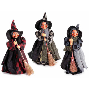 Set 3 figurine Halloween Vrajitoare Befana cu recipient pentru dulciuri 8x7,5x23 H