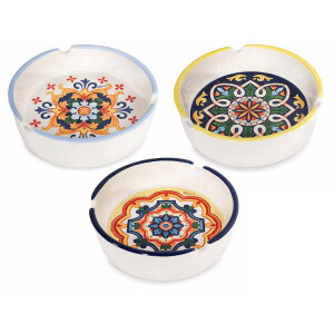 Set 3 scrumiere ceramica multicolora Majolica 3 x Ø 11,5 cm x 3,5 H