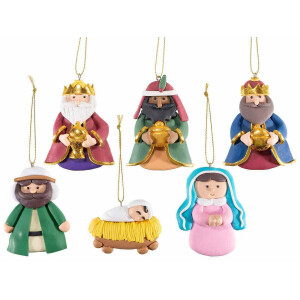 Set 6 ornamente brad Figurine Religioase polirasina multicolora 6x8 cm