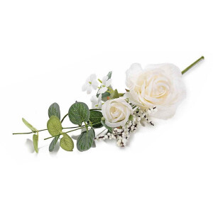 Trandafir artificial alb crenguta verde 36 cm