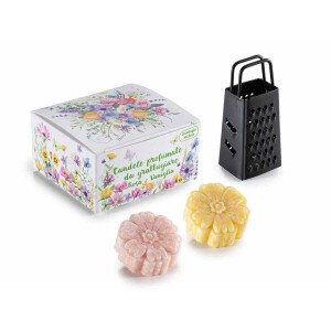 Set 2 flori ceara parfumata, razatoare in cutie cadou, aroma Trandafiri si Vanilie m 9 x 8,5 x 4,5 H