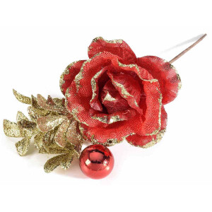 Set 20 Trandafiri artificiali rosii aurii 22.5 cm