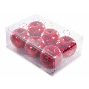 Set 6 ornamente brad Mere rosii  Ø 7,5 cm x 7,5 H