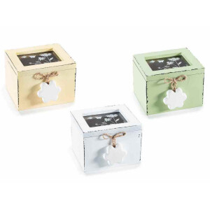 Set 3 cutii pliculete ceai sticla lemn multicolor vintage 3 x 10 x 9,5 x 7 H