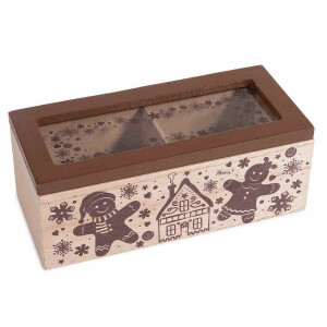 Cutie ceai lemn natur maro sticla 18x8x7 cm