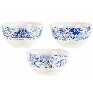 Set 3 boluri portelan alb albastru 14x7 cm, 650 ml