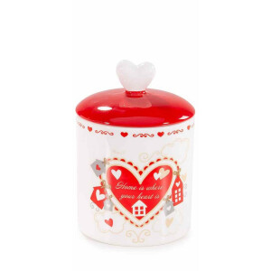 Borcan decorativ, depozitare ceramica alba rosie Ø 11,5 x 16,5 H