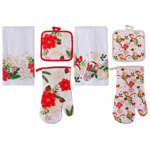 Set textile bucatarie Craciun 38x64 cm, 17x30 cm, 18x18 cm