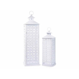 Set 2 felinare metal alb cm 25 x 25 x 87 H, 18 x 18 x 61.5 H