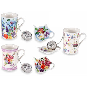 Set 6 cani portelan, 6 infuzoare ceai 7.5x10.5 cm, 300 ml