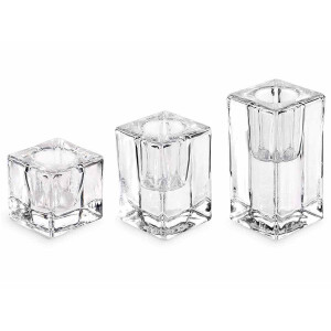Set 3 suporturi lumanari sticla 4x4x8 cm, 4x4x6 cm, 4x4x4 cm