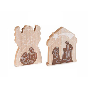 Set 2 decoratiuni Nasterea Domnului lemn natur maro 13.5x2x19 cm