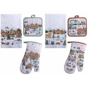 Set Craciun textile bucatarie 38 x 64 H, 18 x 30 H, 18 x 18 H