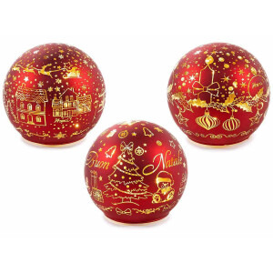 Set 3 sfere decorative Craciun sticla rosie aurie cu led Ø 10 cm x 9 H