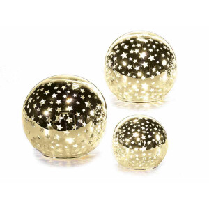 Set 3 sfere Stelute aurii cu led 10x9 cm, 13x12 cm, 15x14 cm