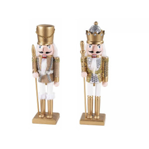 Set 2 figurine Spargatorul de Nuci lemn alb auriu 8.5x8.5x31 cm
