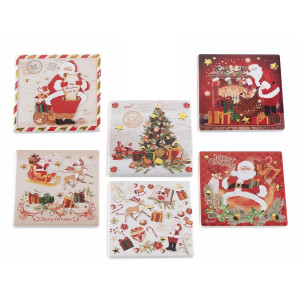 Set 24 suporturi pahare Craciun ceramica multicolora 11x11 cm