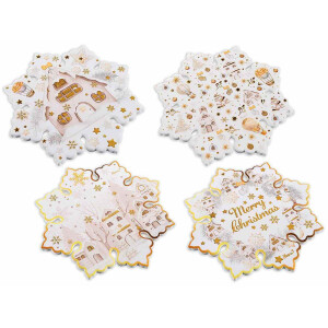 Set 4 suporturi vase fierbinti Craciun ceramica alba aurie 20x20 cm