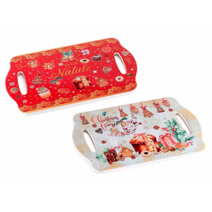 Set 2 platouri servire Craciun ceramica multicolora 28x18 cm