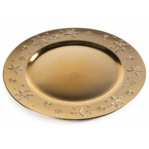 Set 12 farfurii Craciun plastic auriu 33 cm