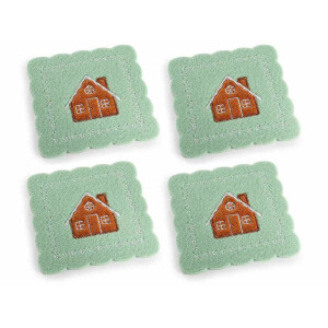 Set 4 suporturi pahare Craciun textil maro verde cm 10 x 10 H