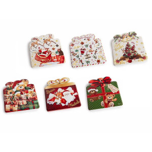 Set 6 suporturi pahare Craciun ceramica multicolora cm 10 x 11 H