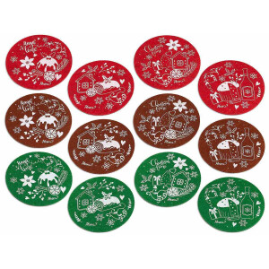 Set 18 suporturi pahare Craciun textil multicolor 12 cm